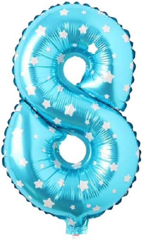 8 Rakamlı 16 İnç Mavi Yıldızlı Folyo Balon 36 CM (Mavi)