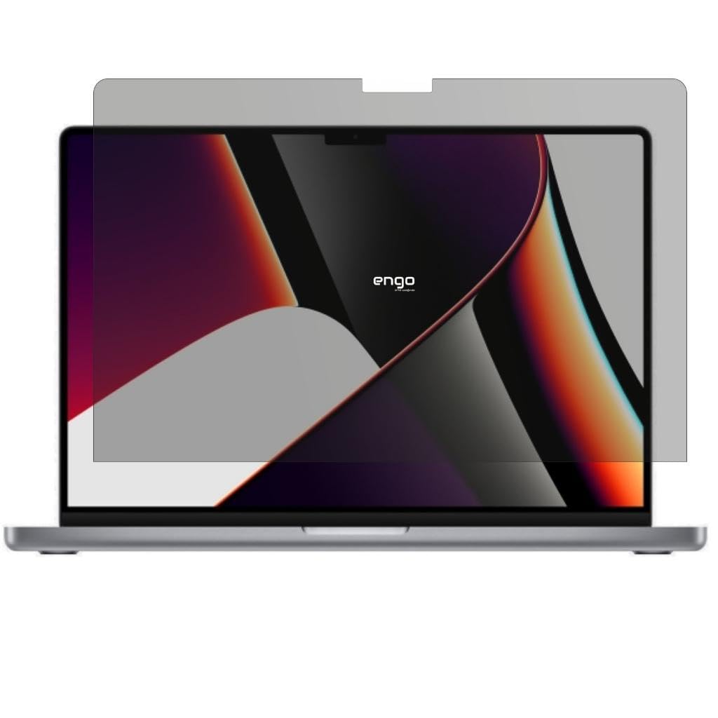 Engo Apple Macbook Pro M1 Max 16.2 İnç İle Uyumlu Hayalet Ekran Koruyucu Notebook, Yandan Görünmeyen Anti-Spy Gizlilik (Privacy) Laptop Koruması, 9H Temperli Nano Kırılmaz Esnek Cam, Parlama Önleyici