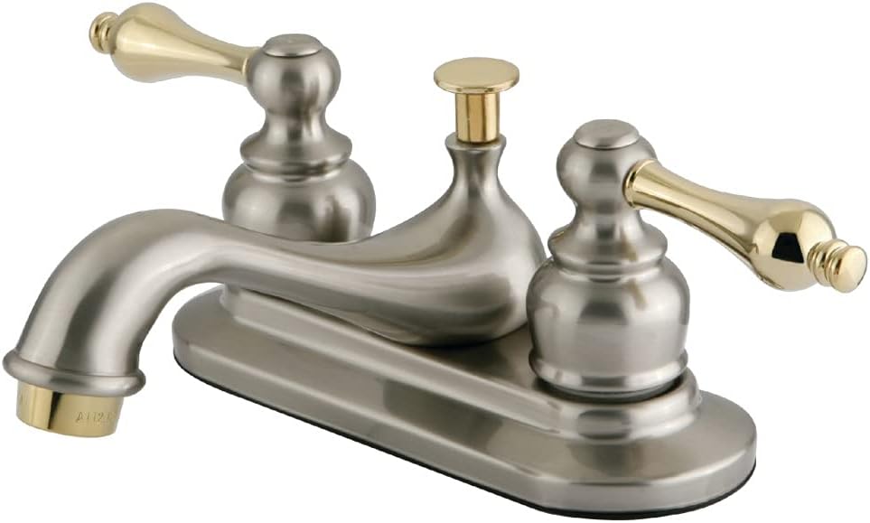 Kingston Brass KB609AL Restorasyon 4 İnç Centerset Lavabo Bataryası, Fırçalanmış Nikel ve Parlak Pirinç