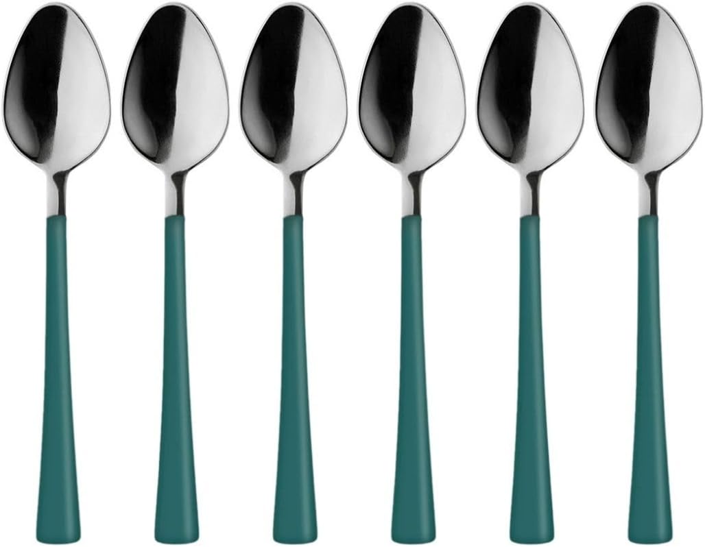 6 Parça Çay Kaşığı Seti, Paslanmaz Çelik, Gümüş Yeşil, 11 cm, 70 gram, El Yıkama