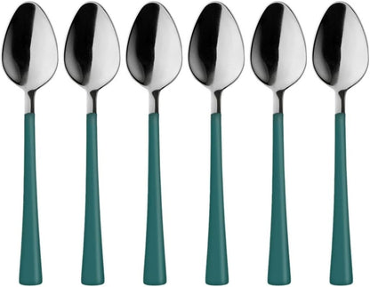 6 Parça Çay Kaşığı Seti, Paslanmaz Çelik, Gümüş Yeşil, 11 cm, 70 gram, El Yıkama
