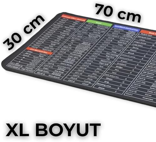 Kısayol XL Mousepad | 70x30 cm Masa Matı | Excel, Word, Photoshop, CAD Tüm Kısayollar Elinizin Altında | Çift Dikişli Kenarlar, Kaymaz Taban | Ofis ve Verimlilik İçin Şık ve İşlevsel Tasarım