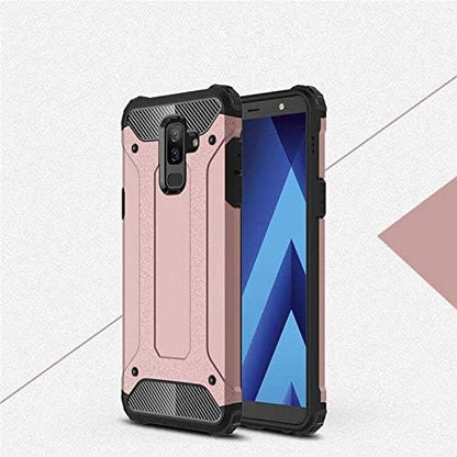 Galaxy A6 Plus 2018 ile uyumlu Çİft Katman Koruyucu Crash Military Tank Kılıf - Rose Gold