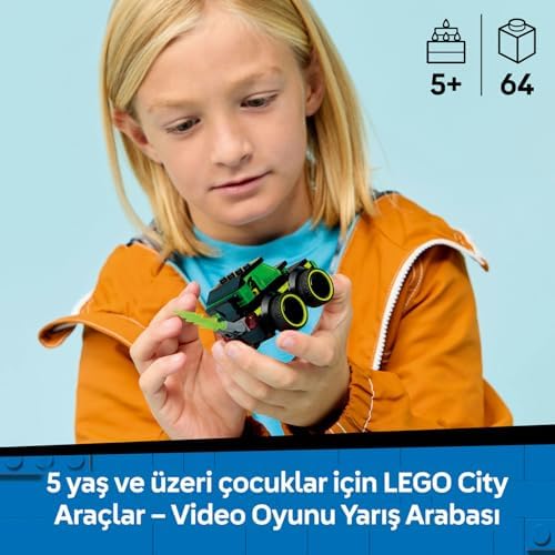 City Araçlar - Video Oyunu Yarış Arabası 60484 – 5 Yaş ve Üzeri Çocuklar için Küçük Sürücü Minifigürü İçeren Yaratıcı Oyuncak Yapım Seti, Çocuklar için Eğlenceli Hediye Fikri (64 Parça)