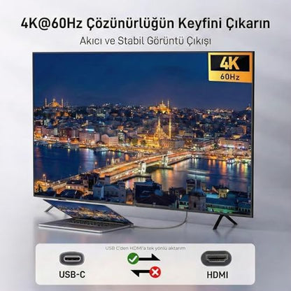USB C HDMI Kablo (4K@60Hz,2K@120Hz,1080P@165Hz) HDR HDCP Type C to HDMI 2.0, iPhone 15/16/17 Pro, MacBook iPad Pro/Air, S25 ile Uyumlu (2 Metre)