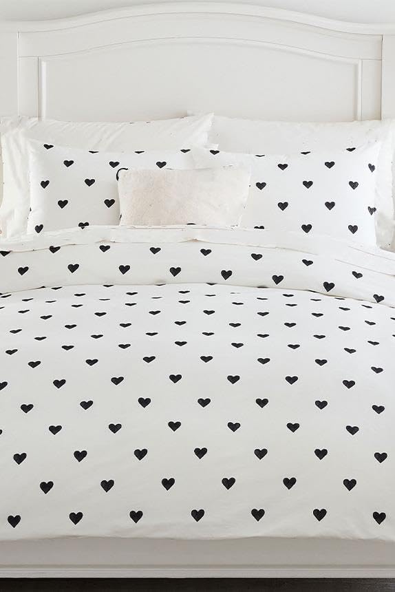 Heart Tek Kişilik Çarşafı Lastikli Kalpli Nevresim Takımı Siyah