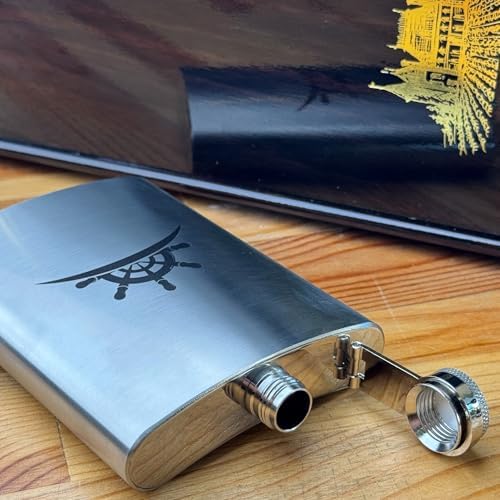 Perlotus 8 Oz 235 cc Hunili Cep Tipi Kapaklı Çelik Gemi Dümeni Temalı İçki Matarası