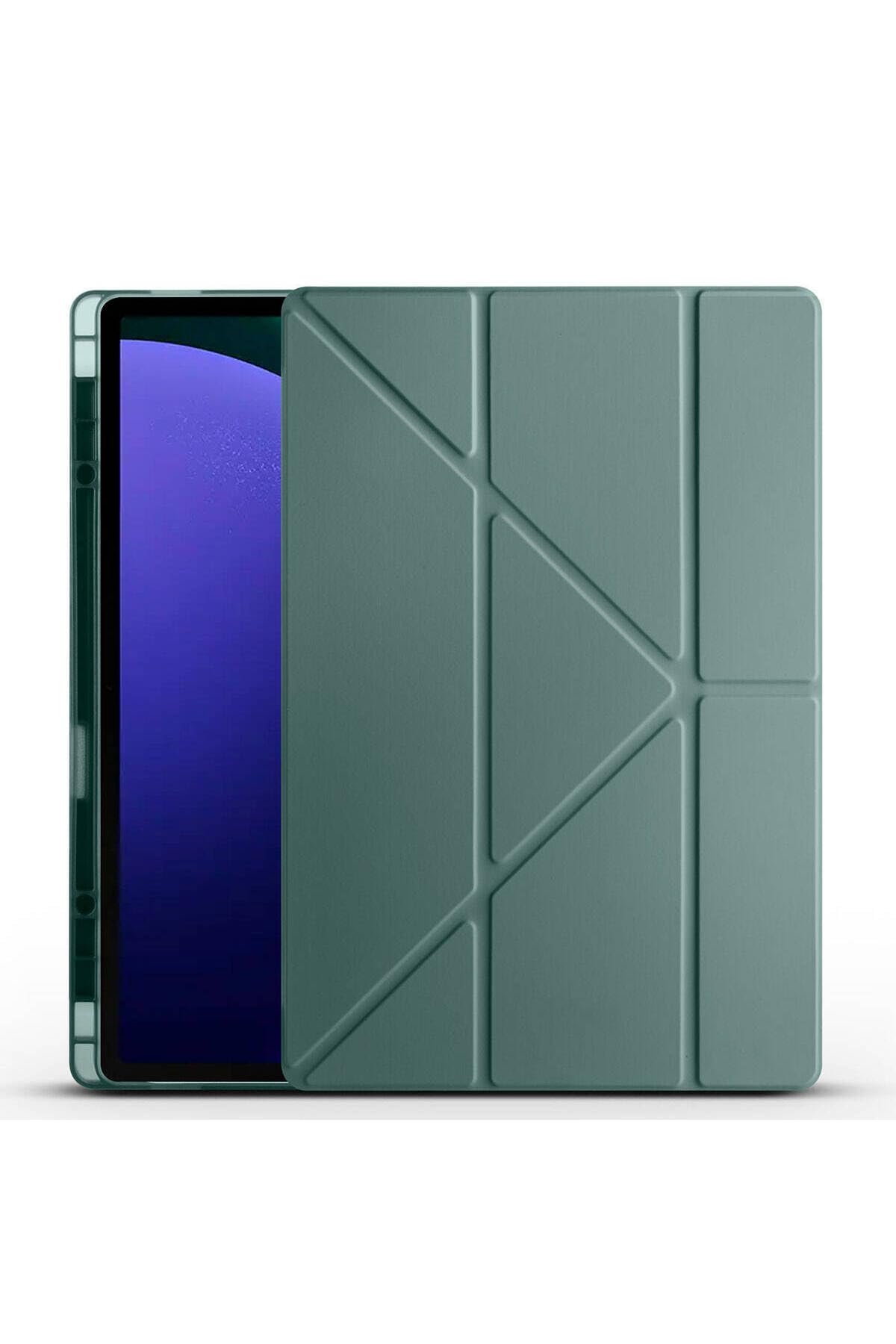 CONSTRAIN - Galaxy Tab S9 Ultra Kılıf ile Uyumlu Tri Folding Kalem Bölmeli Standlı Kılıf-Koyu Yeşil 4