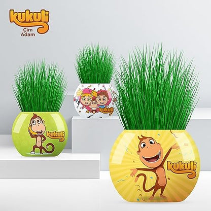 Kukuli Temalı Çim Adam 6'lı Set – Çocuklar İçin Eğitici ve Eğlenceli Bitki Yetiştirme Kiti