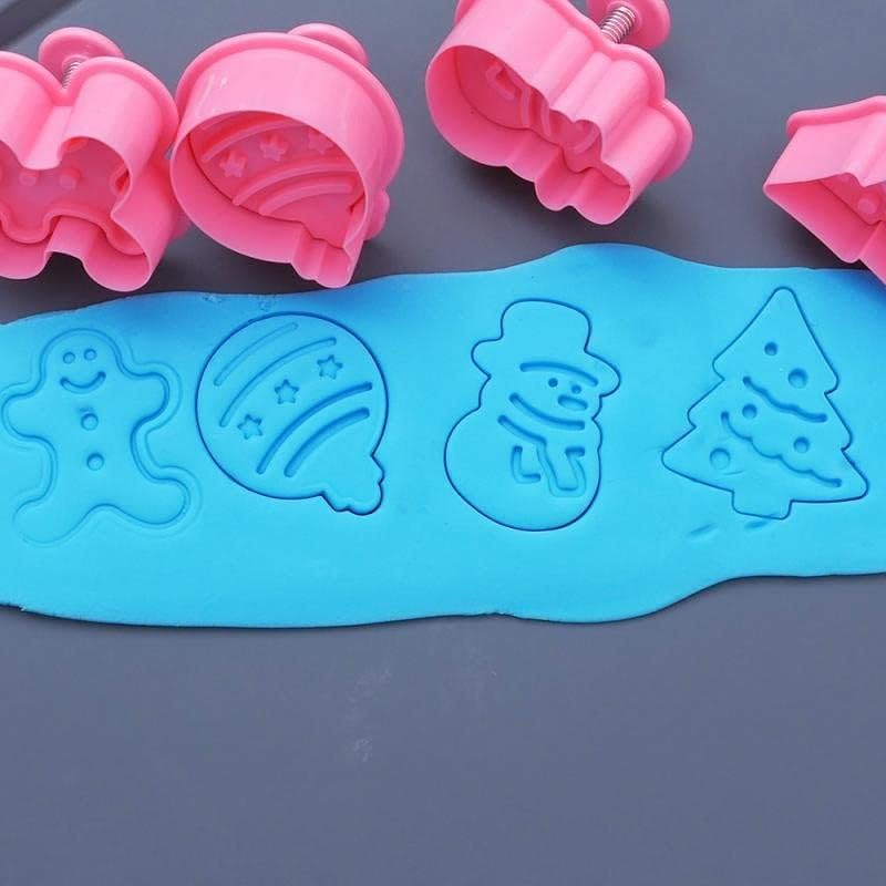 Yılbaşı Şekilli Adam Çam Ağacı Basmalı Kurabiye Kalıbı Gingerbread Man Desenli Şeker Hamuru Kesici Aparat (Konsept 1, Krem-Turuncu)