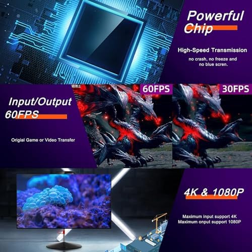 4k Usb 3.0 Video Capture Görüntü Yakalama Adaptörü Usb 4K 1080P Akış Öğretim Video Konferans veya Canlı Yayın için Oyun Yakalama Kartı (HDMI aktarma için Kullanılmaz)