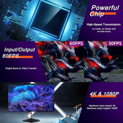 4k Usb 3.0 Video Capture Görüntü Yakalama Adaptörü Usb 4K 1080P Akış Öğretim Video Konferans veya Canlı Yayın için Oyun Yakalama Kartı (HDMI aktarma için Kullanılmaz)