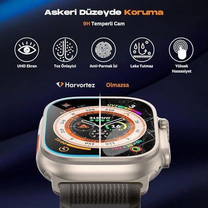 Apple Watch Ultra 2, Ultra 49mm ile Uyumlu, 49mm Ekran Koruyucu, Kolay Hizalama Çerçevesi ile Kurulum, Su Geçirmez, UHD Temperli Cam, Watch Screen Protector, (Otomatik Hizalama Aparatlı)