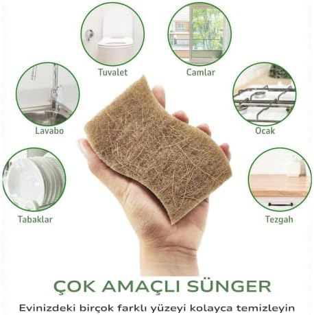 Bitki Bazlı Doğal Bulaşık Süngeri 6’lı Paket, Ekstra Dayanıklı, Koku tutmaz, Çizmeden Temizler, Hindistan Cevizi Lifi ve Selüloz
