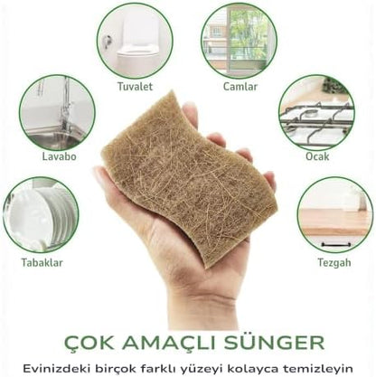Bitki Bazlı Doğal Bulaşık Süngeri 6’lı Paket, Ekstra Dayanıklı, Koku tutmaz, Çizmeden Temizler, Hindistan Cevizi Lifi ve Selüloz