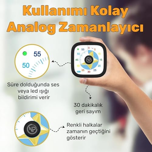 NPO Mutfak,Ders,Yemek için 60dk Analog Alarm Zamanlayıcı,Pomodoro Öğrenci Motivasyon Saati (Siyah-Yıldız)