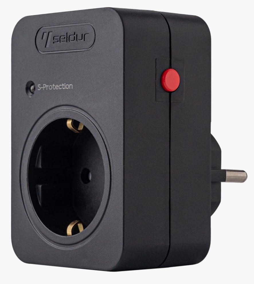 Şok ve Akım Korumalı Fiş-Priz, 16A-250V, Max 3600W 720 Joule, Reset Edilebilir, Sürekli Koruma, Toprak Hatlı, Çocuk Korumalı, Siyah Renk, E1TD33S