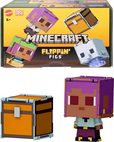 Minecraft Dönüşen Figürler 2'li Paket, dinamik oyun için 2'si 1 arada, 9 cm, büyük kafalı 2 aksiyon figürü, Efe/Sailboat ve /Treasure Chest, JCY31