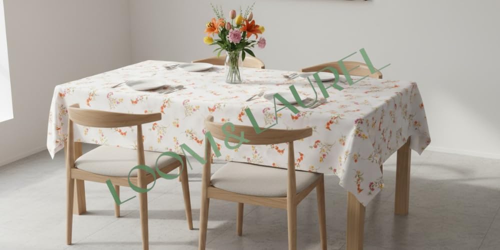 LOOM & LAUREL Baskılı Yıkanabilir Masa Örtüsü Mutfak Bahçe Piknik Masa Örtüsü Kırmızı Ağırlıklı Çiçek Desenli (140x140)