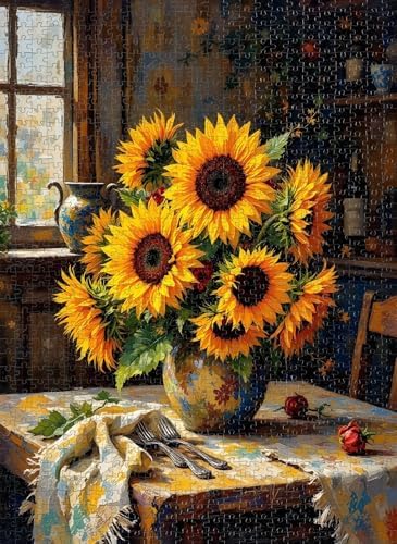 Nova Puzzle 1000 Parça Sarı Renklerin Büyüsü Puzzle - Vazoda Ayçiçekler
