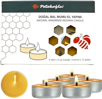 (6 Adet) Tealight Mum Doğal Petek Balmumu mum Standart Boy
