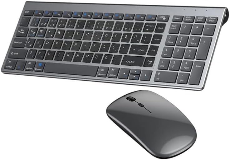 Coverzone Onezero Kablosuz Türkçe Klavye Mouse Set Şarjlı Klavye Mouse 2.4G USB Dongle ve Bluetooth Bağlantılı Ergonomik Tasarım Kablosuz Keyboard Fare Titanyum Renk ZR609