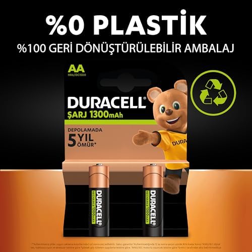 Şarj Edilebilir AAA İnce Kalem Pil (2'li paket) 750 mAh NiMH, 1000 Sarj Döngüsü, Önceden Sarj Edilmiştir