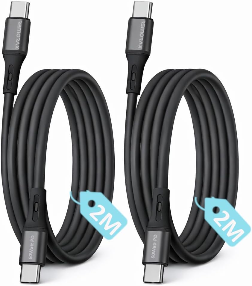 2Adet x 2Metre Type C-C Kablo Seti, 60Watt PD Hızlı Şarj, iPhone 15/16/17 ve Andoid İçin, Siyah/Antrasit Metal, REMORAX (2Adet x 2Metre Siyah)