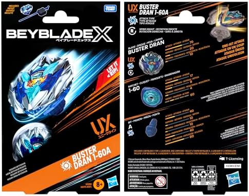 Beyblade X Buster Dran 1-60A UX Başlangıç Paketi Seti, Saldırı Tipi Üst ve Başlatıcılı; Otantik Takara Tomy Battle Tops Oyunlar/Erkek ve Kız Çocukları için Oyuncaklar 8+