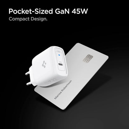 Spigen 45W USB-C Hızlı Şarj Aleti + Örgü Şarj Kablo PPS 2.0 Desteği / Isı Düşürücü GaN Pro Akım Korumalı Güç Adaptörü Super Hızlı Şarj iPhone & Android & iPad & MacBook Type-C - ACH02589