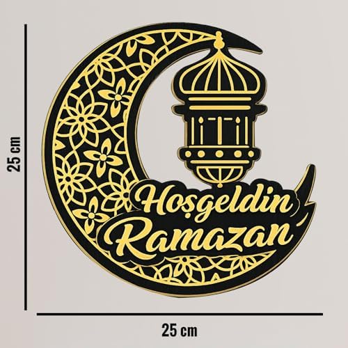 25-25 cm Hoş geldin Ramazan Dekorlu Ahşap Kapı Süsü, Ramazan Süsleri, Ramazan Tavan Süsü