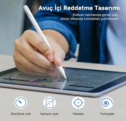 Tablet Kalemi iPad Uyumlu – Stylus Kalem, Avuç İçi Reddetme & Eğim Özelliği, Hassas Yazım, 2 Yedek Uç Dahil, iPad Pro/iPad Mini/iPad Air