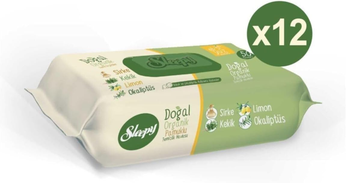 Sleepy Doğal Organik Pamuklu Temizlik Havlusu 50 Li 12 Paket 600 Kullanım