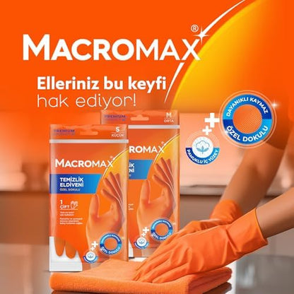 Macro Max Büyük Boy Large Beden Temizlik Eldiveni Pamuklu İç Yüzeyli, Kaydırmaz Desenli