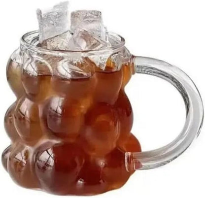 Yeni Nesil 350 ml Üzüm Tasarımlı Bubble Borosilikat Cam Soğuk Kahve, Latte, Meşrubat Kupa Bardağı 1 Adet - 2430