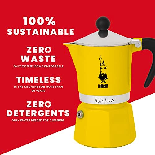 : 3 Cups Ocak Üstü Espresso Pişirici - 130ml - Sarı Renk - Alüminyum Gövde - Patentli Güvenlik Valfi - Tüm Ocak Türleri İçin Uygundur (İndüksiyon Hariç)