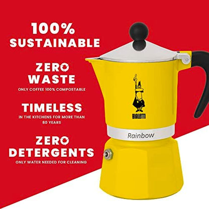 : 3 Cups Ocak Üstü Espresso Pişirici - 130ml - Sarı Renk - Alüminyum Gövde - Patentli Güvenlik Valfi - Tüm Ocak Türleri İçin Uygundur (İndüksiyon Hariç)