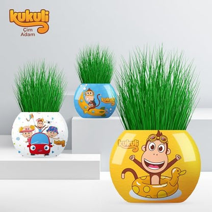 Kukuli Temalı Çim Adam 6'lı Set – Çocuklar İçin Eğitici ve Eğlenceli Bitki Yetiştirme Kiti
