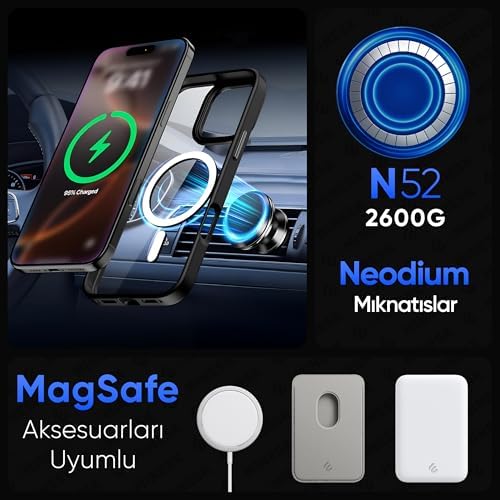 iPhone 16 Pro Max için SUPER-CRYSTAL Magsafe ile Uyumlu Kılıf Arkası Kristal Berraklığında Cam Görünüm Kenarları Darbe Emici Silikon Hybrid Kılıf (Kahverengi, 16 Pro Max)