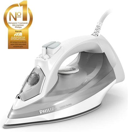 PHILIPS 5000 Serisi Buharlı Ütü – 2400W, 40g/dk Sürekli Buhar, 160g Şok, SteamGlide Plus Taban, Dahili Kireç Temizleme, Damlatmaz Sistem, Dikey Kullanım Özelliği (DST5010/10)