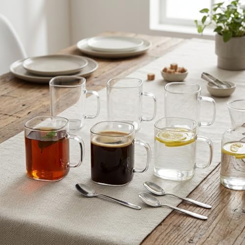 6 Adet Kare Cam Kupa Seti - Kulplu Isıya Dayanıklı Çay, Kahve, Espresso ve Meşrubat Bardağı Takımı (230 ml)