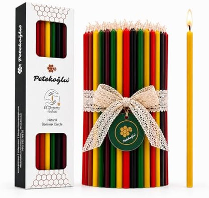 5 Renk Balmumu Mum (Beeswax Candle) 40 Adet 20 cm İnce Uzun Dilek ve Doğum Günü Mumu Doğal El Yapımı Parti Ritüel