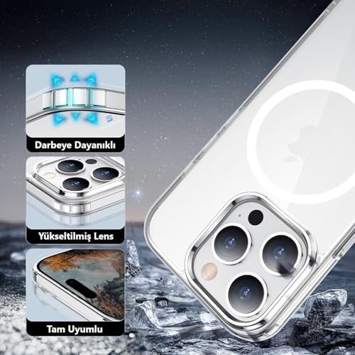iPhone 16 Pro Max için MagSafe ile Uyumlu Kılıf Şeffaf Darbelere Dayanıklı Sararma Karşıtı Yüksek Lens Çevresi Güçlü Manyetik Tutuş Apple iPhone 16 Pro Max için MagSafe ile Uyumlu Kılıf