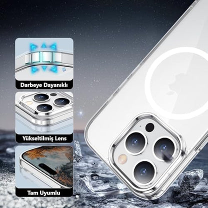 iPhone 16 Pro Max için MagSafe ile Uyumlu Kılıf Şeffaf Darbelere Dayanıklı Sararma Karşıtı Yüksek Lens Çevresi Güçlü Manyetik Tutuş Apple iPhone 16 Pro Max için MagSafe ile Uyumlu Kılıf