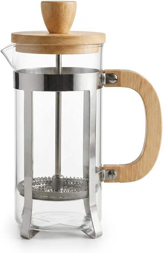 350 ml French Press Kahve ve Bitki Çayı Demliği - Paslanmaz Çelik İç Yapı, Akasya veya Bambu Ahşap Detay Seçenekleriyle Lüks Borosilikat Cam Tasarım (BAMBU KULP)