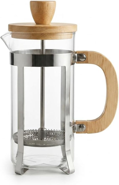 350 ml French Press Kahve ve Bitki Çayı Demliği - Paslanmaz Çelik İç Yapı, Akasya veya Bambu Ahşap Detay Seçenekleriyle Lüks Borosilikat Cam Tasarım (BAMBU KULP)