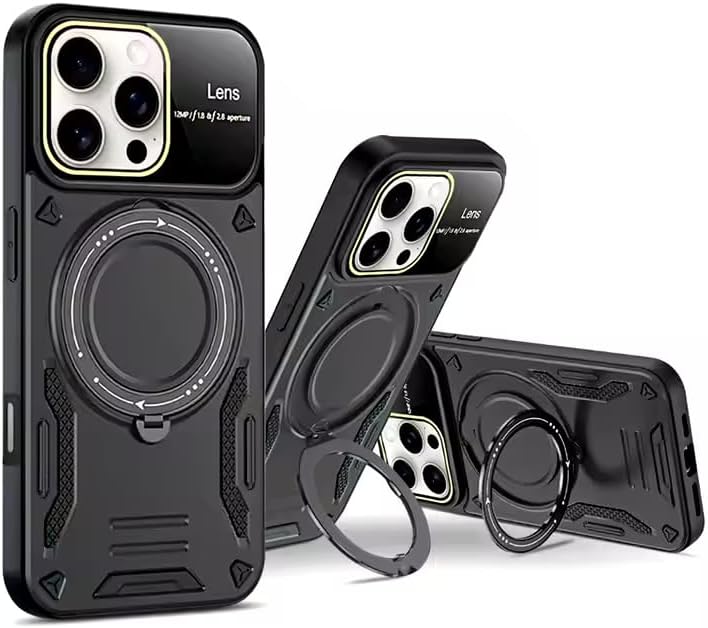 & AKSESUAR iPhone 16 Pro Max ile Uyumlu Joy Lens Kamera Korumalı Entegre Standlı Kılıf (Siyah)