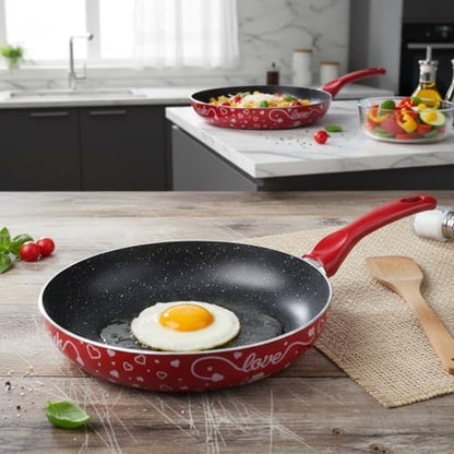 Lotus 26 cm Sevgililer Günü Özel Seri Kırmızı Kırçıl Granit Efektli Yapışmaz Kızartma Tavası