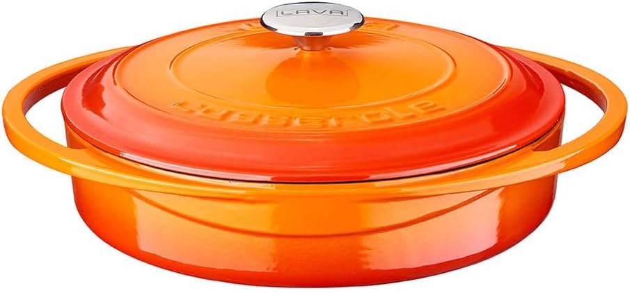 Lava Döküm Çok Amaçlı Yayvan Tencere Döküm Demir Kapak Heritage Serisi Çap(Ø)28cm. Turuncu