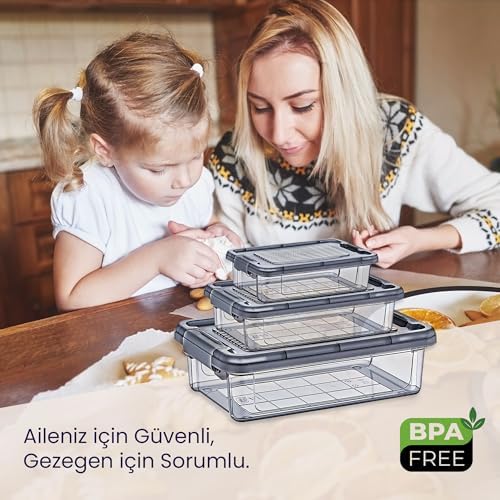 Hobby Life Elite 3’lü Kilitli Saklama Seti (3L+1.5L+0.85L) – İç İçe Geçen Yer Tasarruflu, Şeffaf Antrasit Premium Gıda Kabı
